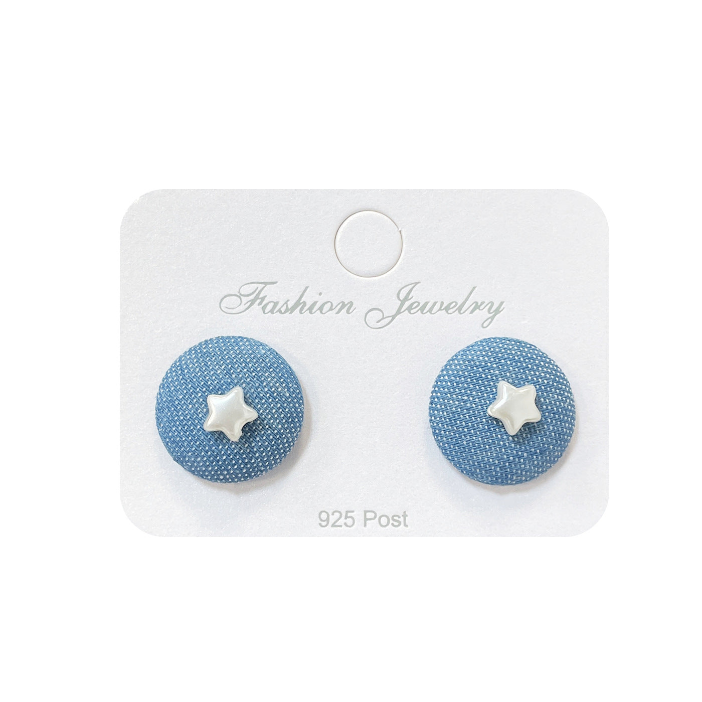Women's Denim Blue Fabric Ball Sier Needle Love Earrings
