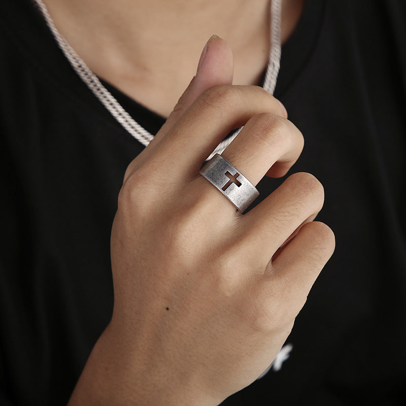 Men's Personality Hipster Black Retro Distressed Titanium Rings