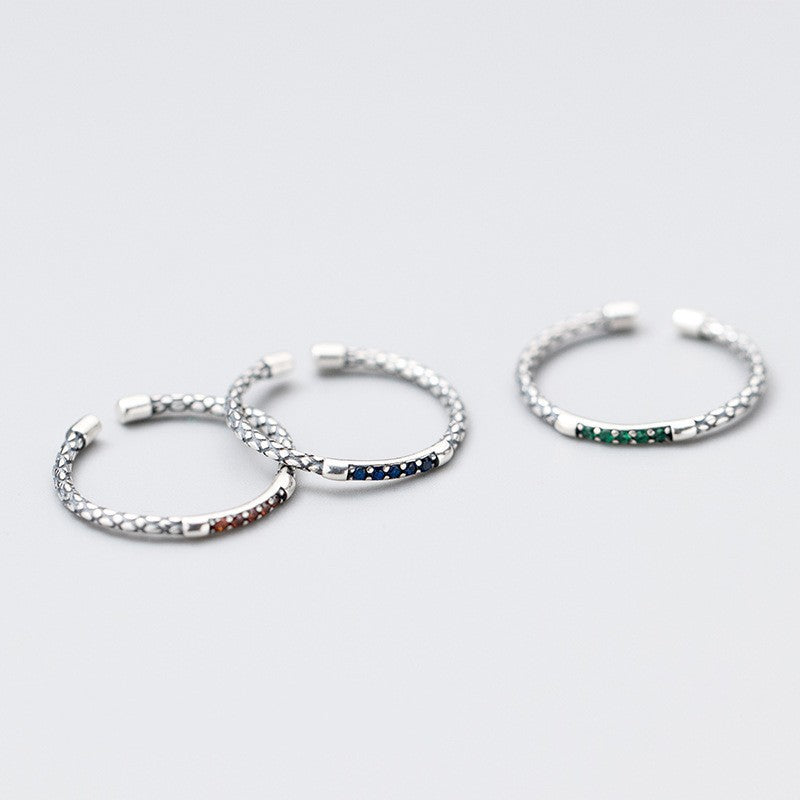 Women's Vintage Thai Sier Stylish Opening Adjustable Snake Pattern Inlaid Rings