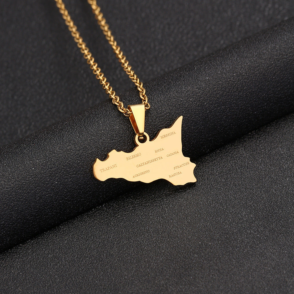 Women's Italy Sicily Map Flag Stainless Steel Necklaces