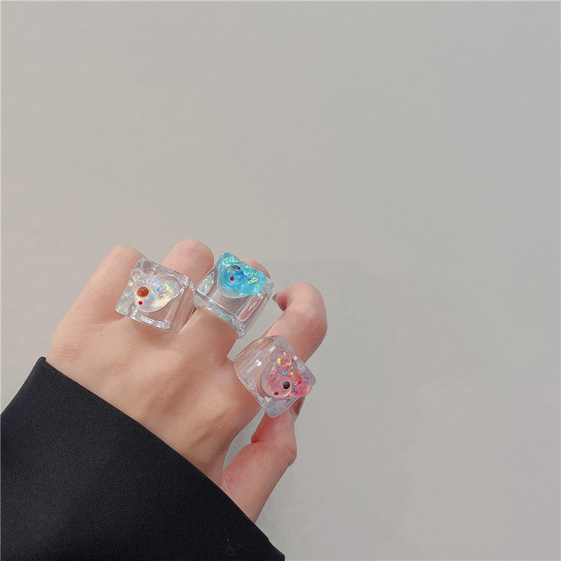 Retro Square Acrylic Geometric Resin Cold Wind Rings