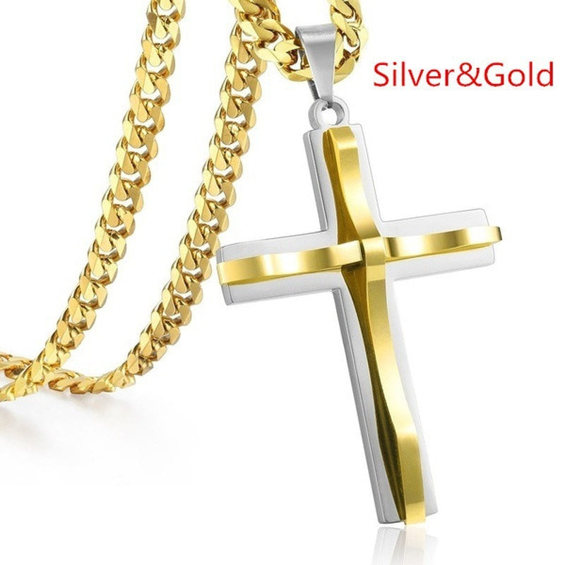 Steel Double Layer Cross Fashion Unique Necklaces