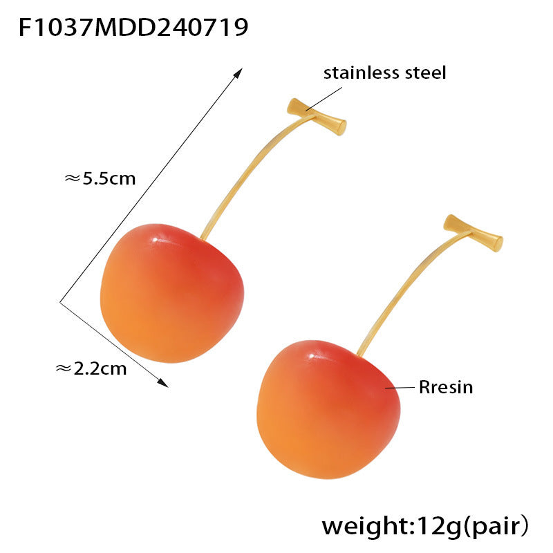 Cherry Long Female Personality Stainless Steel Earrings