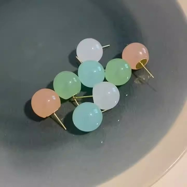 Women's Candy Color Resin Ball For Sweet Small Simple Korean Earrings