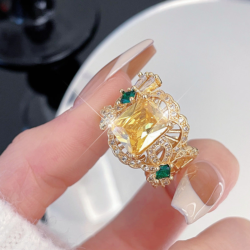 Zircon Open Brushed Light Luxury Niche Rings