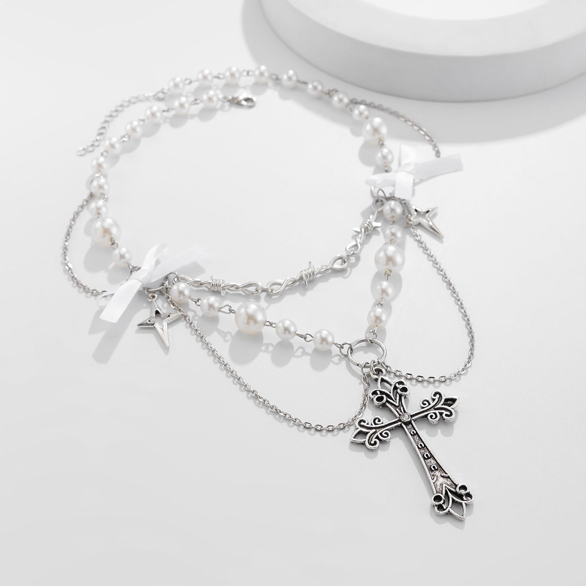 Cross Metal Bow Small Fresh Alloy Imitation Pearl Necklaces
