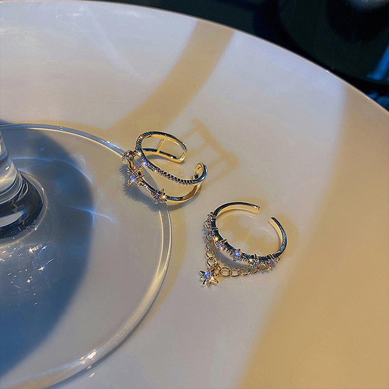 Style Mild Luxury Diamond Embedded Star Rings