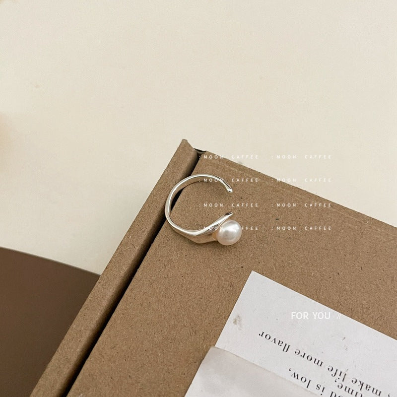 Women's String Small Pieces Of Sier Beaded Freshwater Pearl Adjustable Rings