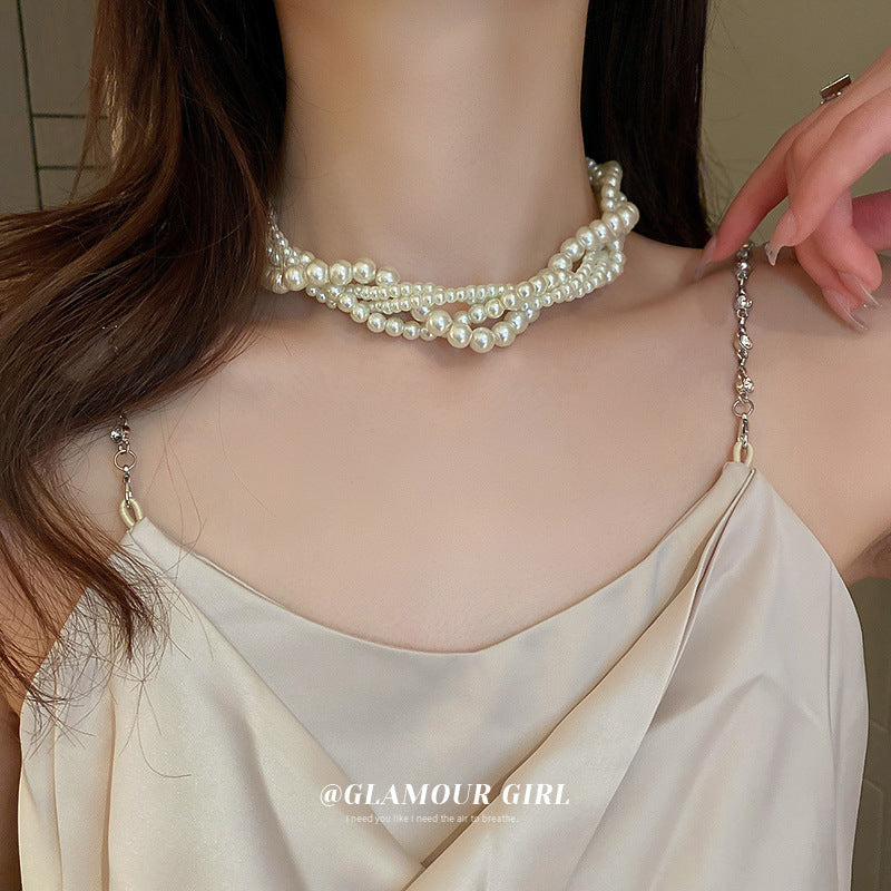 Twist Winding Pearl French Retro Fashion Elegance Clavicle Chain Necklaces