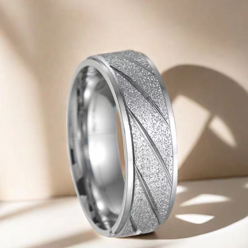 Men's Fashion Decompression Sand Pressing Striped Minimalist Rings