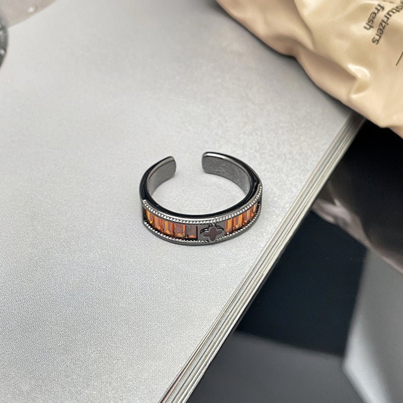 Dark Personality Red Diamond Open Twin Rings