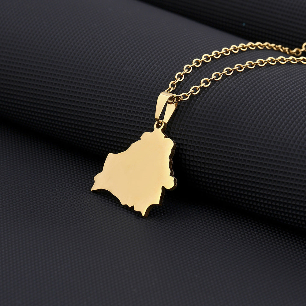 Women's & Men's Titanium Steel Hollow Gold Map Modeling Necklaces