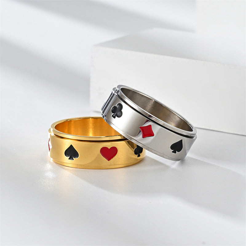 Spade Red Peach Plum Cube Playing Card Pattern Rings
