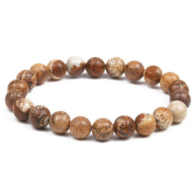 Men's Natural Stone Beads White Turquoise Elastic Bracelets