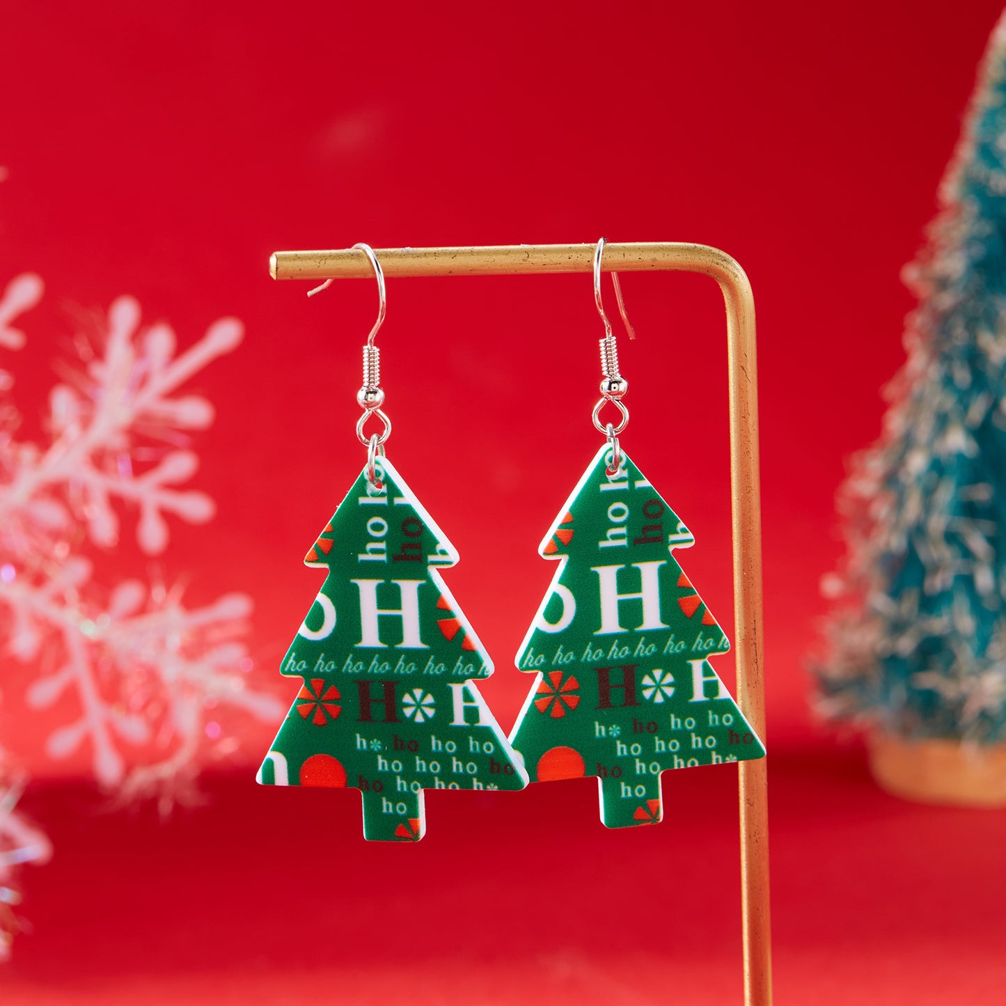 Christmas Tree Fashion Hat Acrylic Printed Earrings