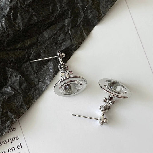 Needle Glass Ball Three-dimensional Saturn Female Niche Earrings