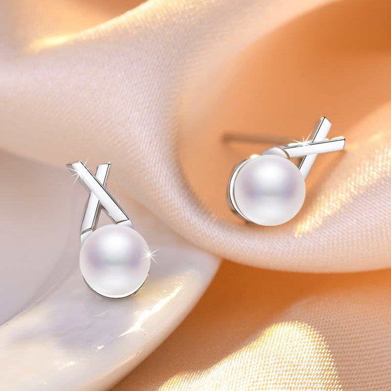 Women's Korean Cross Pearl Niche Design Simple Rings