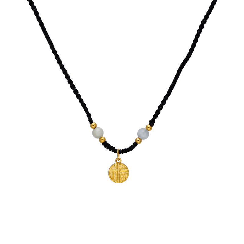 Women's Gold Blessing Card Braided Rope Light Luxury Necklaces
