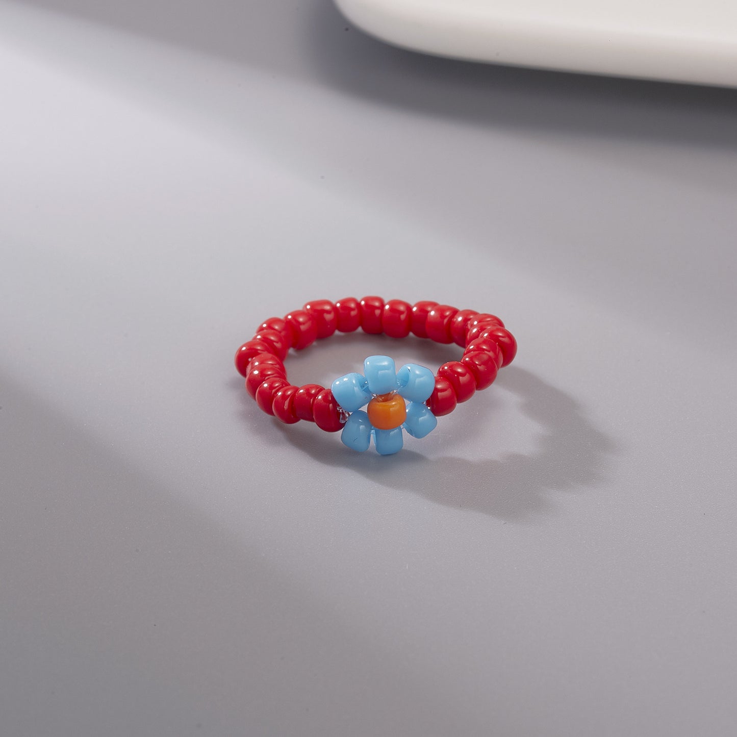 Women's Handmade Bead Flower Colored Woven Small Rings