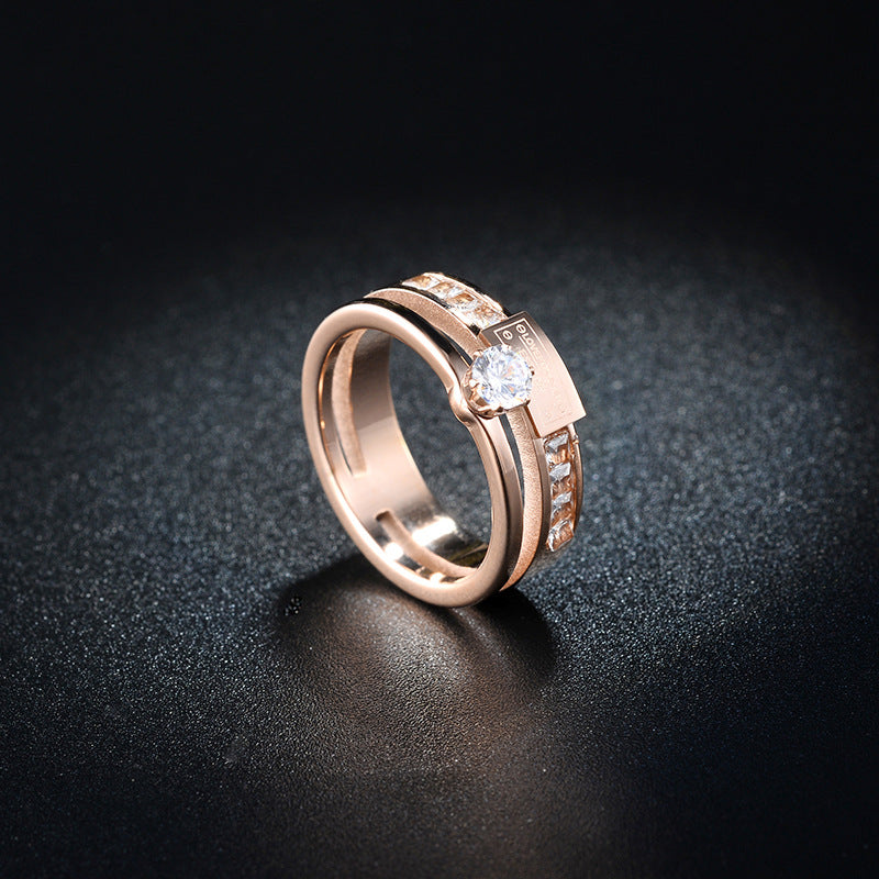 Titanium Female Simple Fashion Personality Style Gold Index Rings