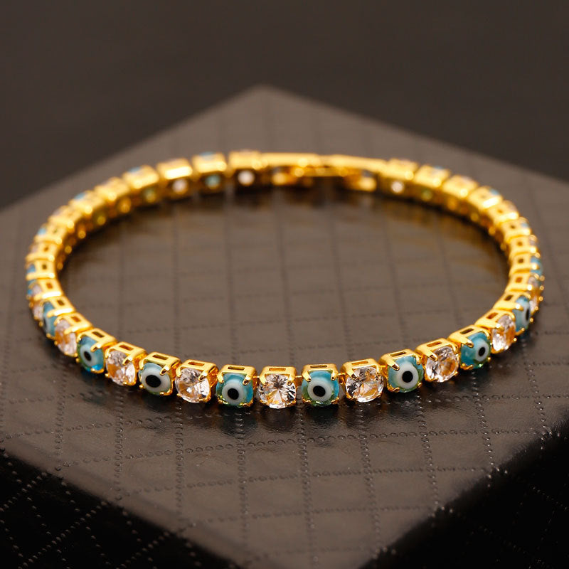 Women's & Men's Wind Devil's Eye Zircon Hip Hop Single Layer Full Bracelets