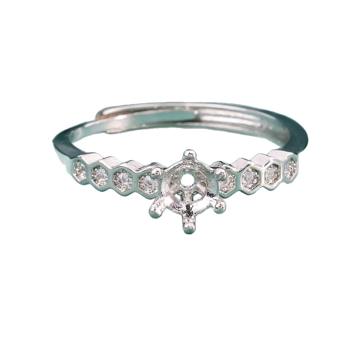 Frame Inlaid Round Chinese Diamond Pointed Ring