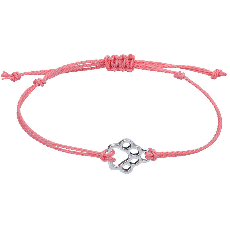 Women's Cat Dog Paw Prints Wax Line Bracelets