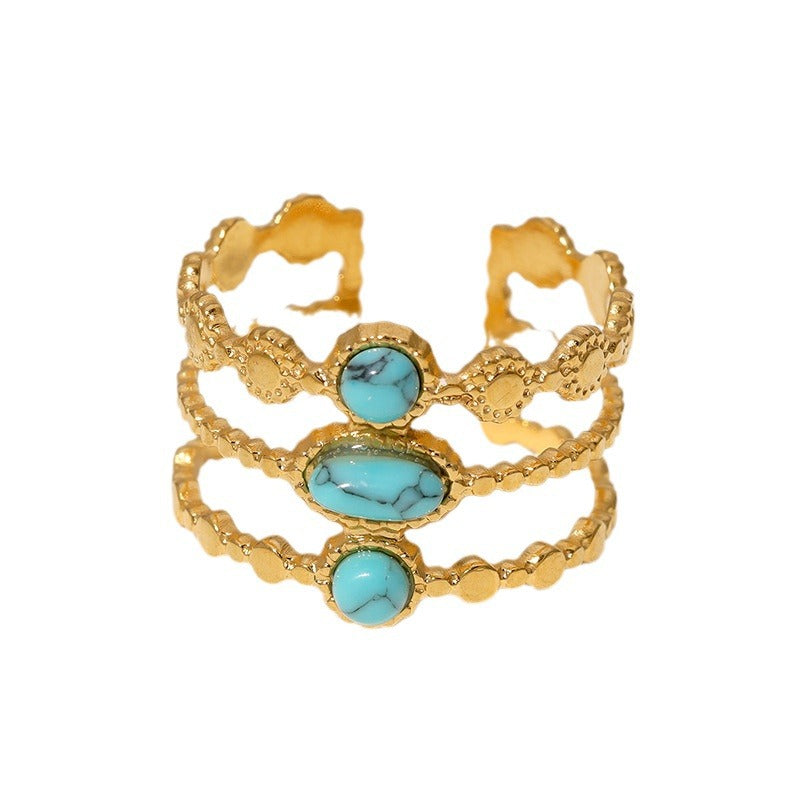 Titanium Steel Female Turquoise Natural Stone High-grade Index Rings