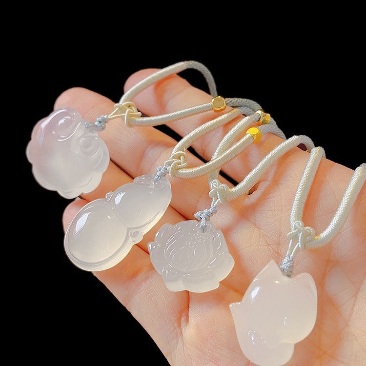 Buckle Chalcedony Fox Gourd Flower Moon Necklaces