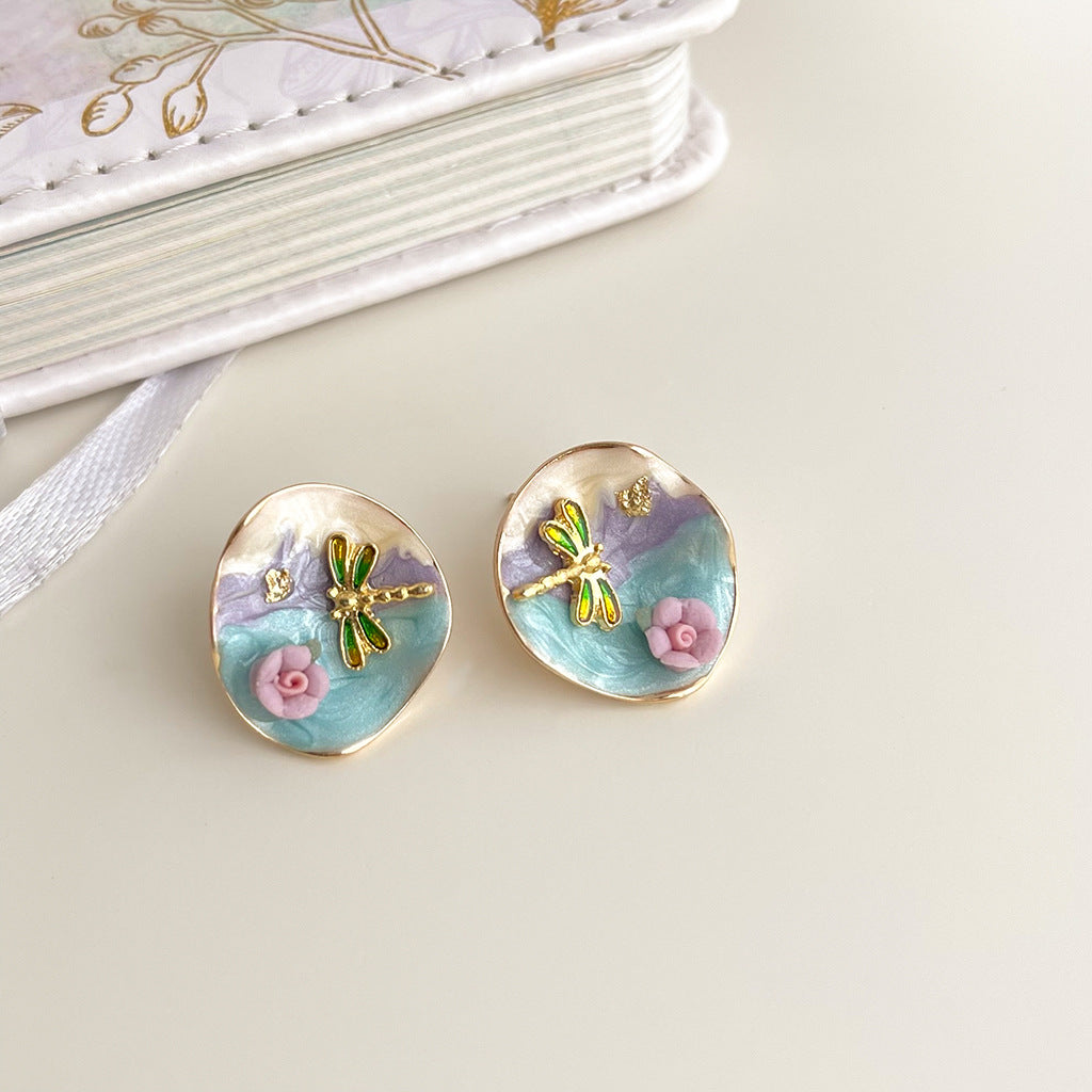 Women's Handmade Painted Glaze Flowers French Retro High-grade National Earrings