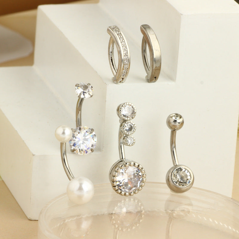 Navel Stainless Steel Inlaid Zircon Personality Earrings