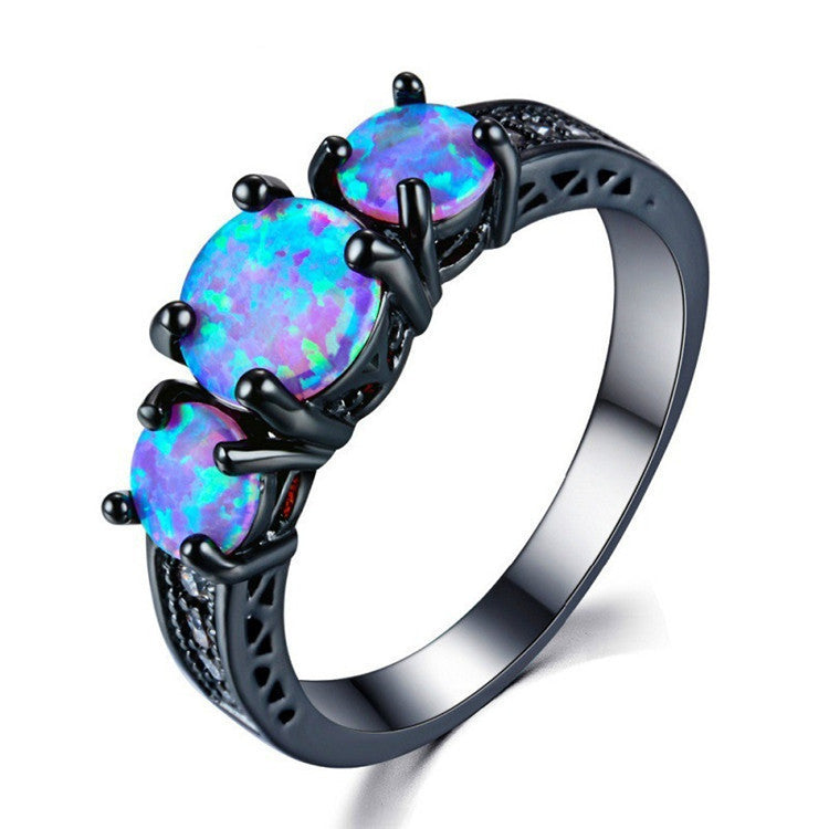 Fashion Black Gold Blue Opal Personality Rings