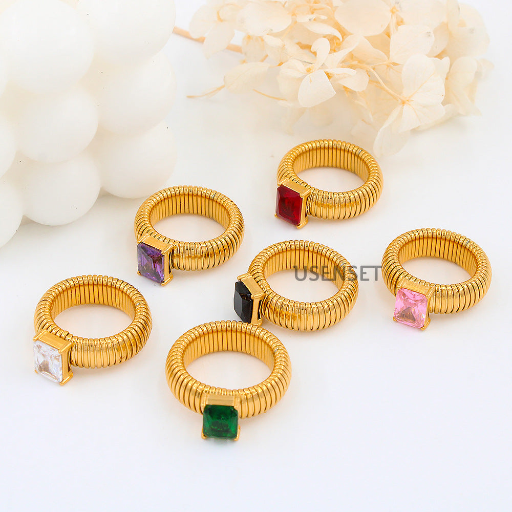 Steel Weak Elastic Color Inlaid Zircon Rings