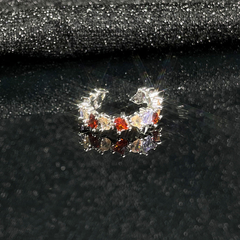 Colorful Crystals Zircon Light Luxury Open Female Design Rings