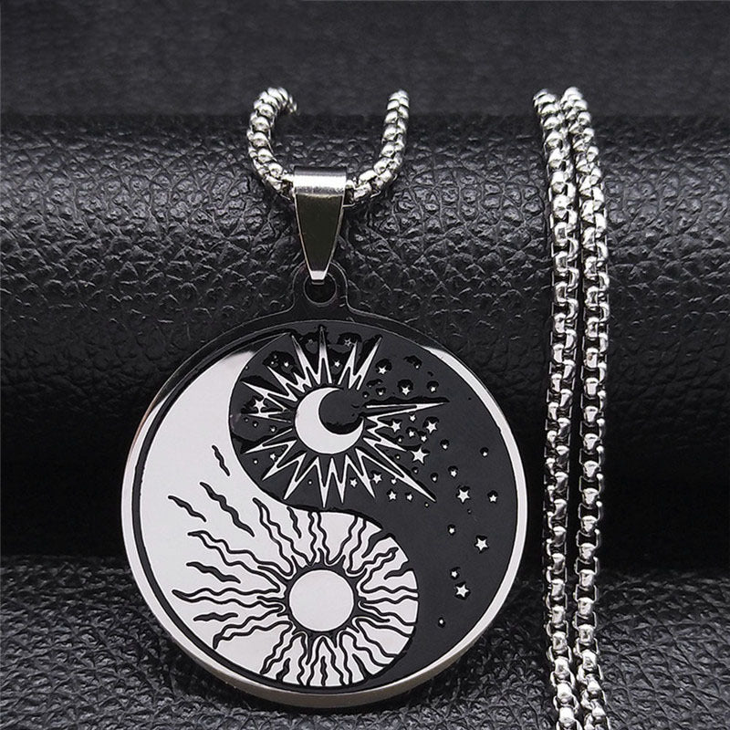 Women's & Men's Stainless Steel Sun Moon Tai Round Necklaces