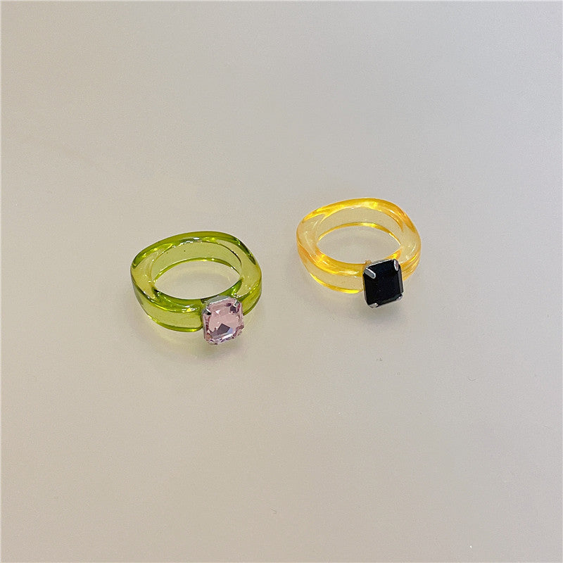 Retro Square Acrylic Geometric Resin Cold Wind Rings