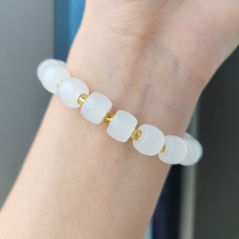 Ethnic Style Imitation White Marble Jade Live Golden Bracelets