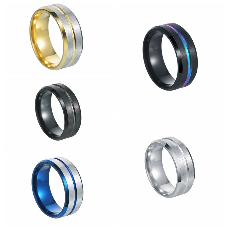 Men's Wedding Double Bevel Brushed Matte Simple Rings