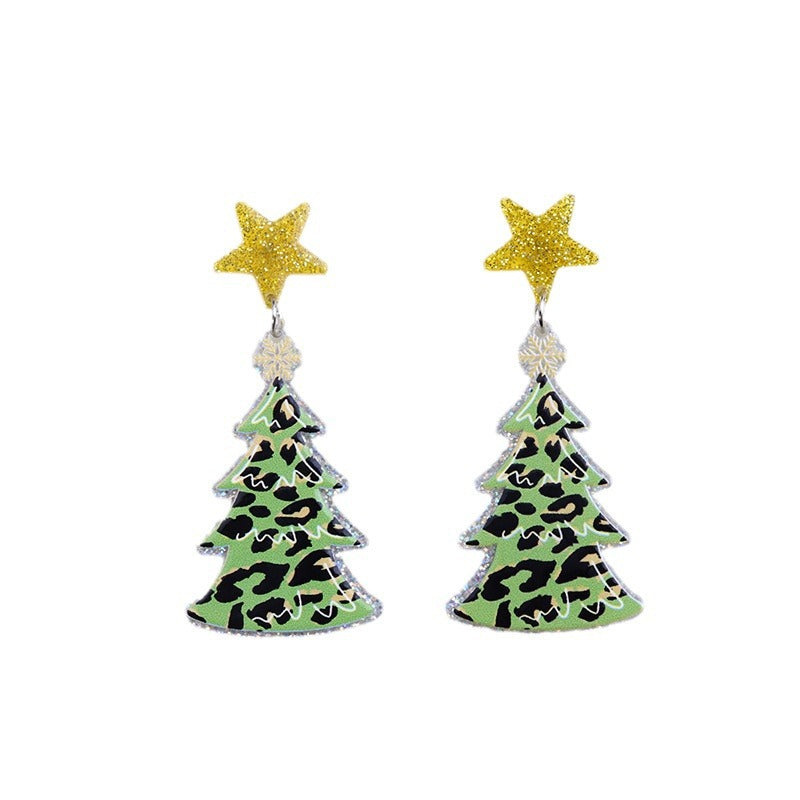 Women's Personality Five-pointed Star Leopard Print Antlers Earrings