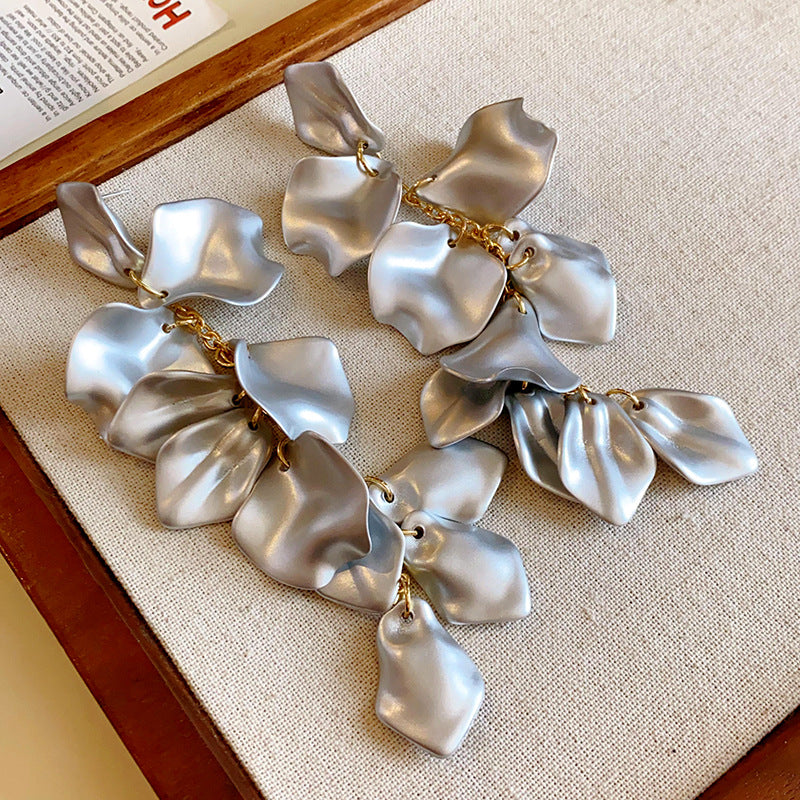 Women's Sier Needle Stitching Flower Tassel Unique Earrings