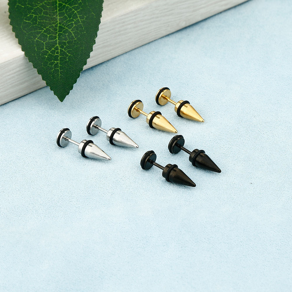 Men's Simple Personalized Pointed Cone Titanium Steel For Punk Earrings