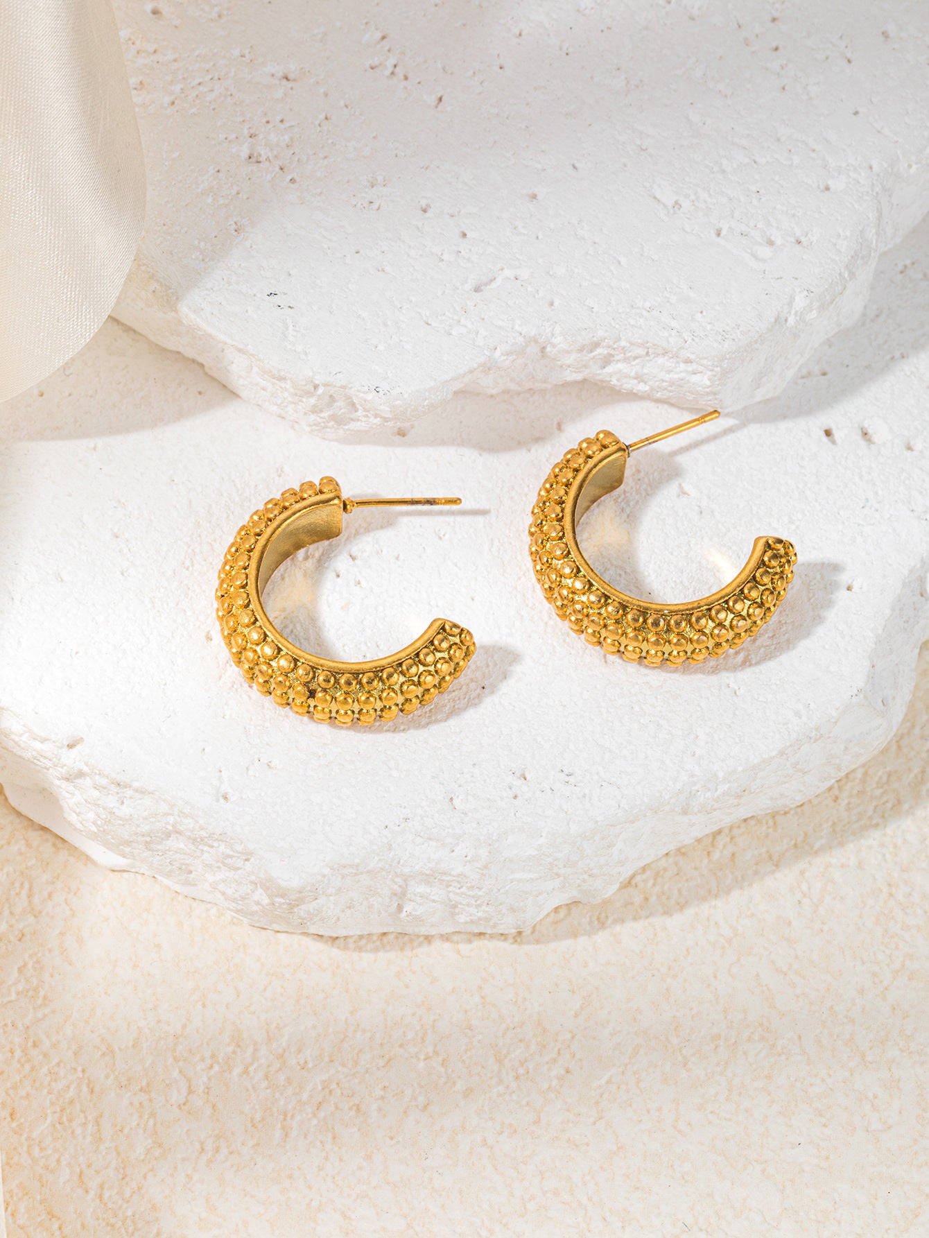 Stainless Steel Ginkgo Leaf Petals Golden Earrings