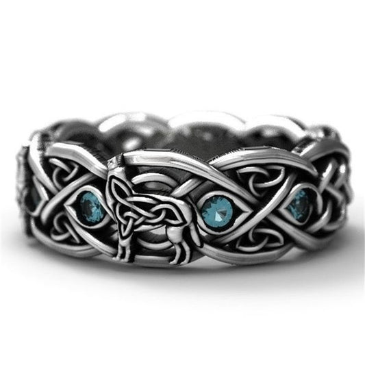 Celtic Wolf Topaz Totem Plated Thai Rings