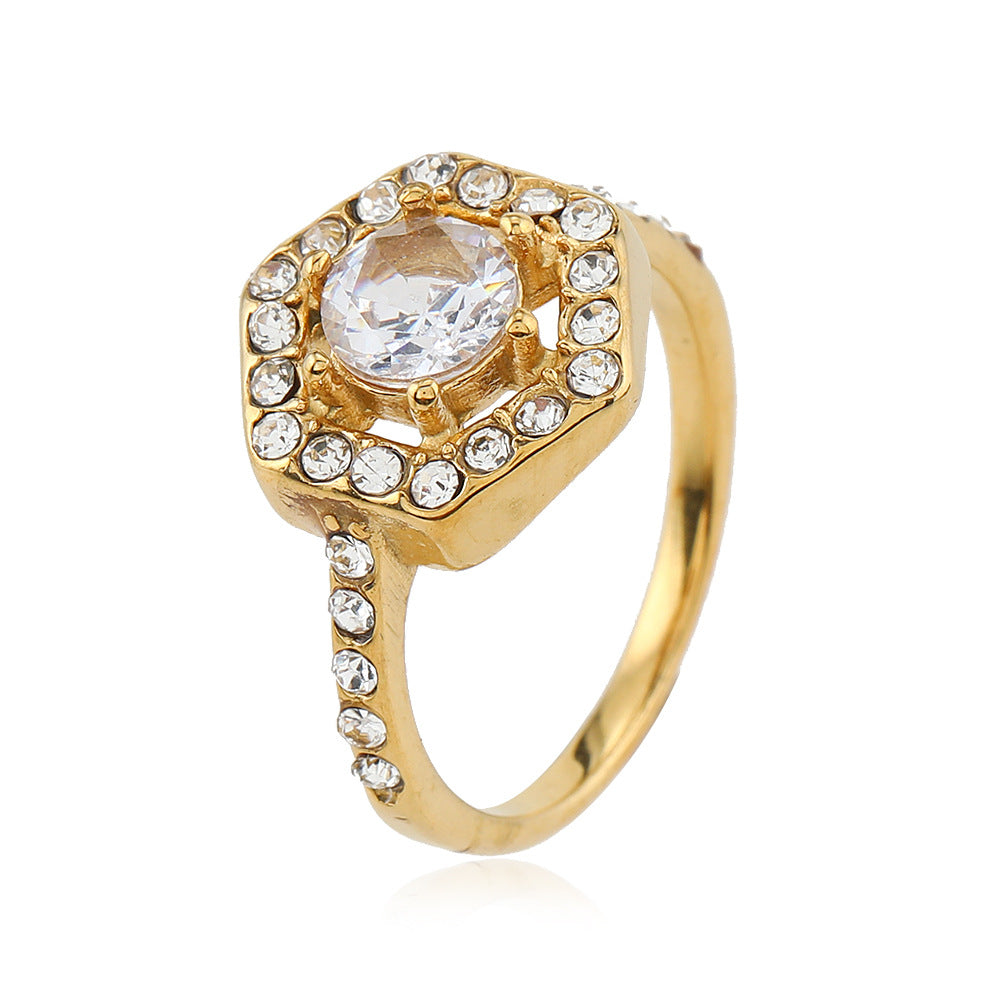 Inlaid Zircon Titanium Steel Female Advanced Rings