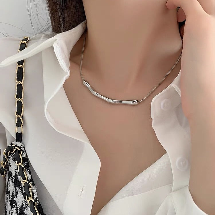 Titanium Steel Pleated Niche Design Clavicle Chain Necklaces