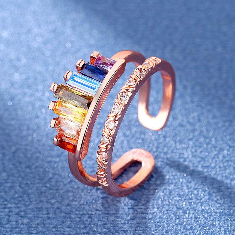 Women's Korean Micro Inlaid Zircon Rainbow Crown Rings