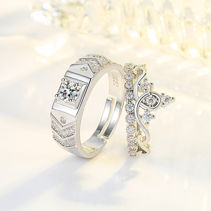Women's & Men's Imitation Moissanite Crown Open Wedding Simple Rings