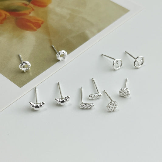 Women's Sterling Sier Donut Croissant Waffle For Simple Sweet Earrings