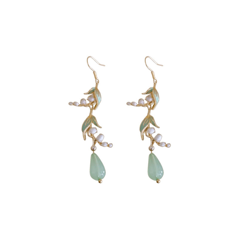 Women's Lily Leaves Water Drop Resin Ear Hook Chinese Style Fresh Earrings