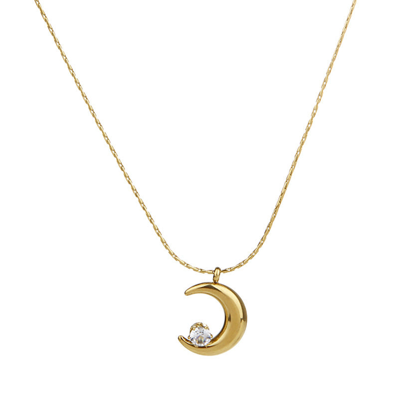 Crescent Moon Rhinestones Titanium Steel Goddess Necklaces